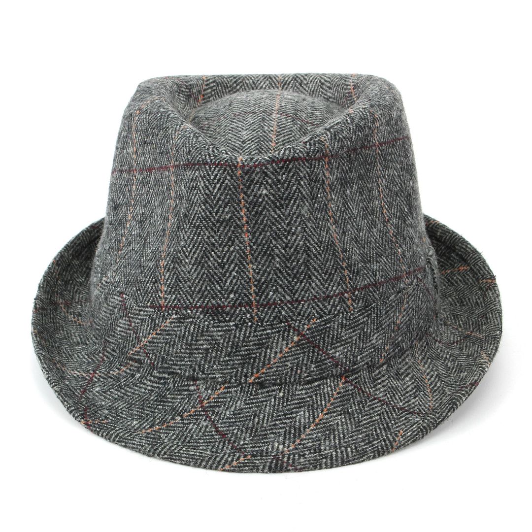 Trilby Hat Wool Tweed Fedora Cap Mens Unisex Country Brim Grey Check